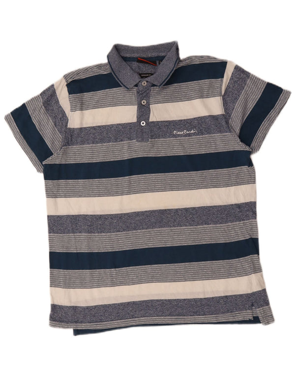 Camisa polo masculina Pierre Cardin Regular Fit grande algodão listrado azul marinho