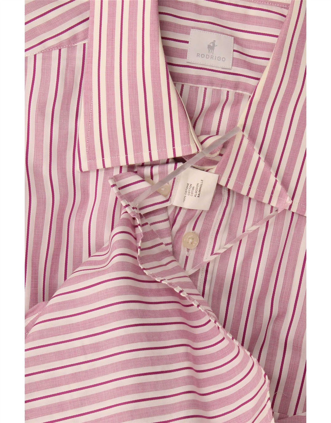 Camisa masculina Rodrigo grande listrada rosa algodão