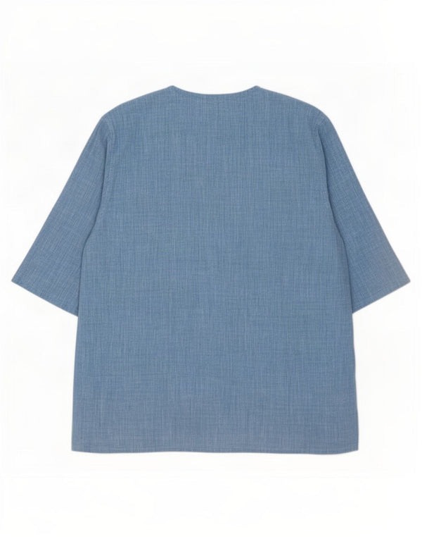 Blusa feminina vintage de manga curta UK 18 XL linho azul