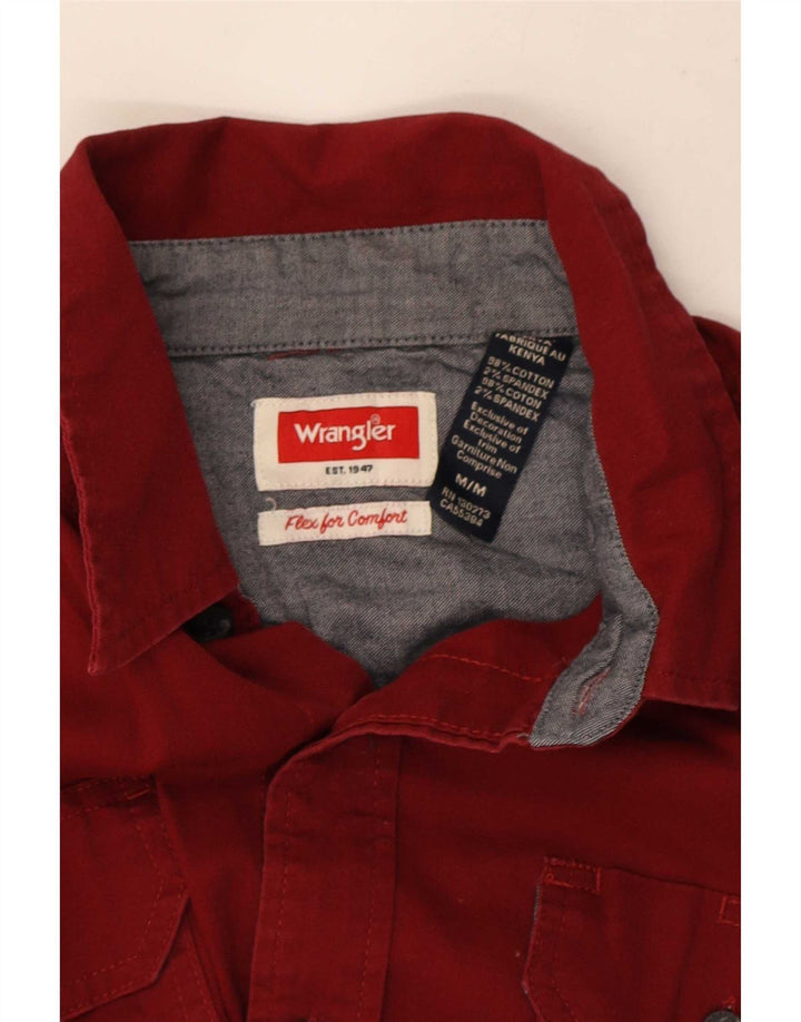 Wrangler Camisa masculina de manga curta média algodão Borgonha