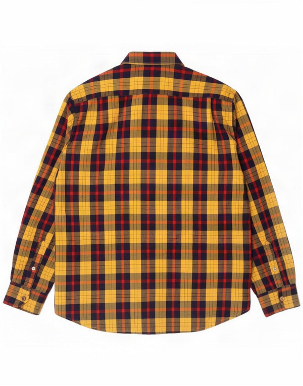 Camisa masculina vintage Sie 40 poliéster xadrez amarelo médio