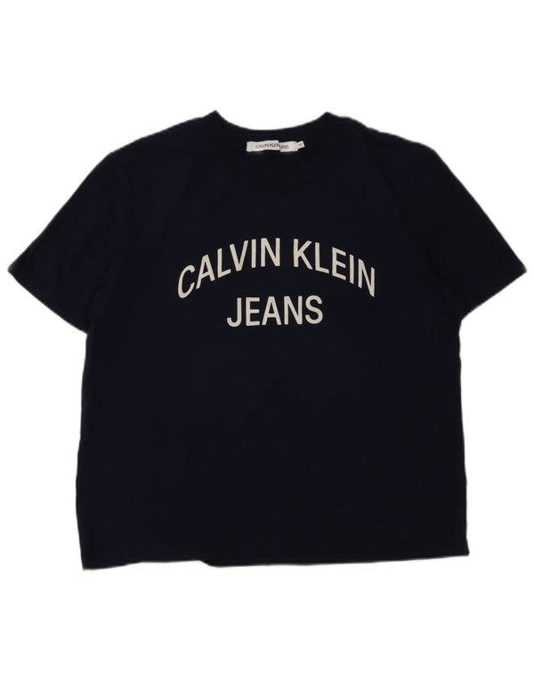Calvin Klein Jeans Camiseta feminina gráfica Top UK 12 Médio Azul Marinho