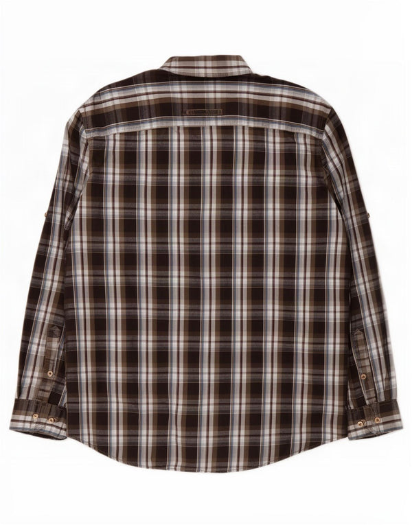 Camisa masculina Camel Active grande algodão xadrez marrom