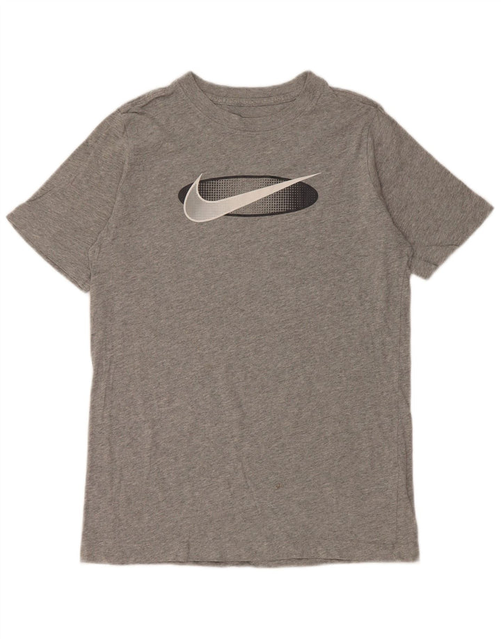 Camiseta gráfica masculina NIKE Top 13-14 anos XL cinza manchado de algodão