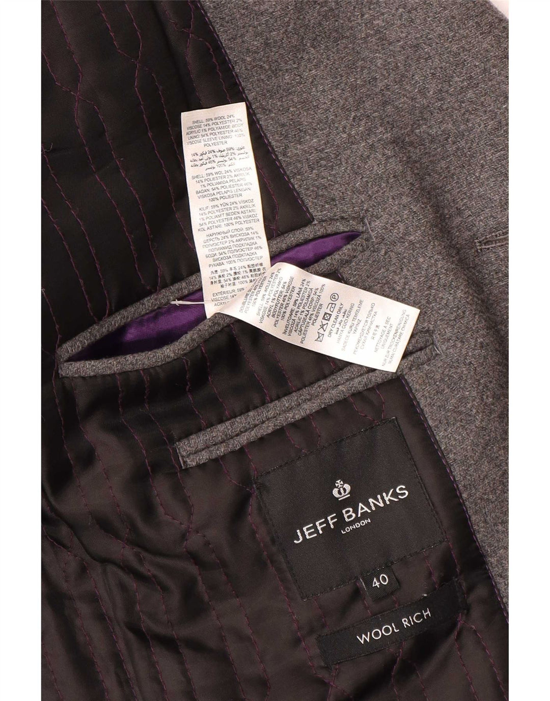 Jeff Banks Mens Overcoat UK 40 Large Gray Wool