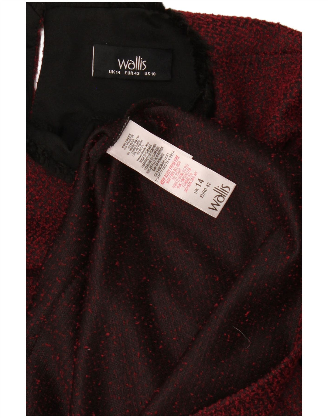Vestido feminino Wallis UK 14 grande poliéster cor de vinho