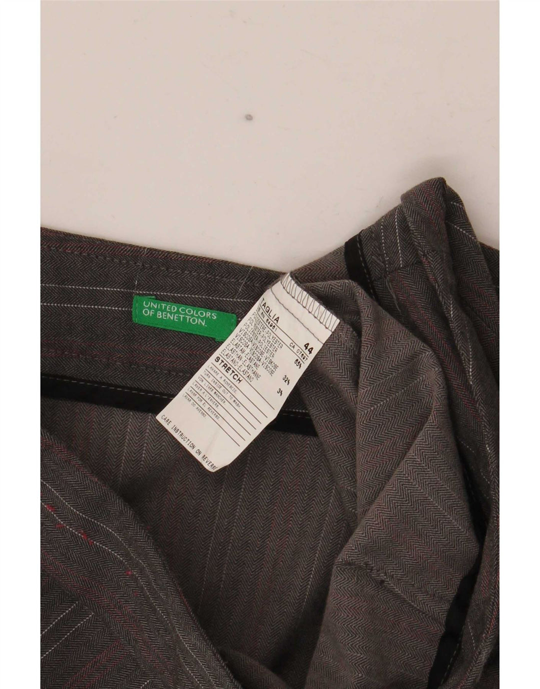 Calça feminina Benetton Stretch Suit IT 44 médio W32 L35 listrado cinza