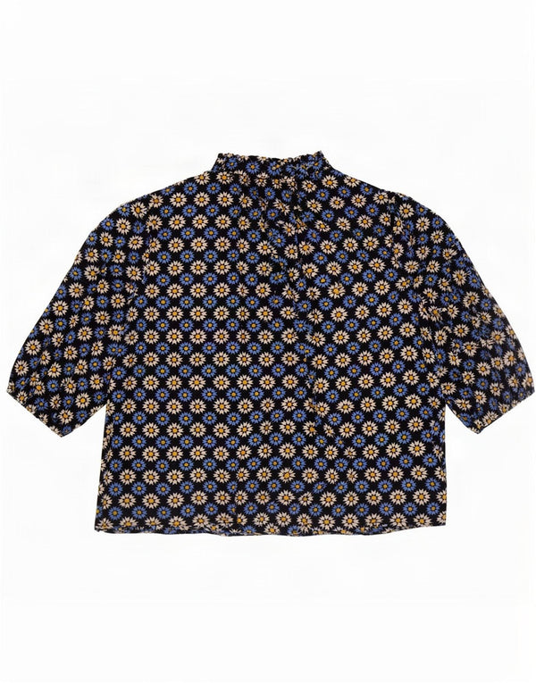 Blusa feminina Marks & Spencer com gravata frontal Reino Unido 16 grande azul marinho floral