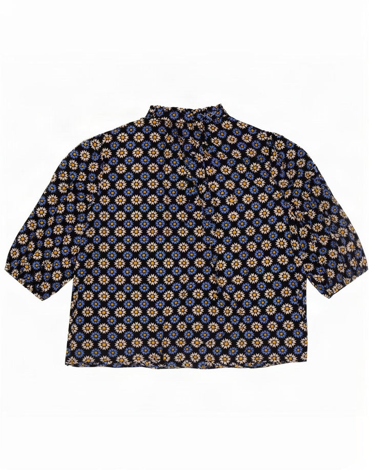 Blusa feminina Marks & Spencer com gravata frontal Reino Unido 16 grande azul marinho floral