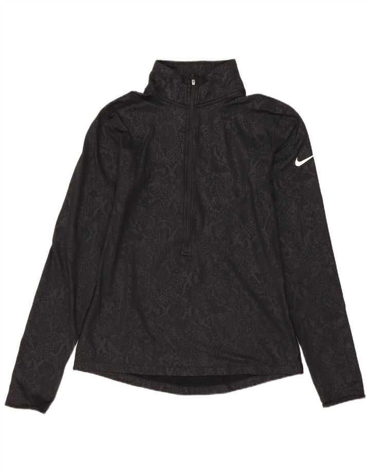 NIKE Womens Dri Fit Pullover Treino Top Reino Unido 12 Médio Preto Animal Print