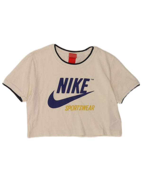 Camiseta feminina Nike Crop Graphic Top UK 10 pequena algodão branco