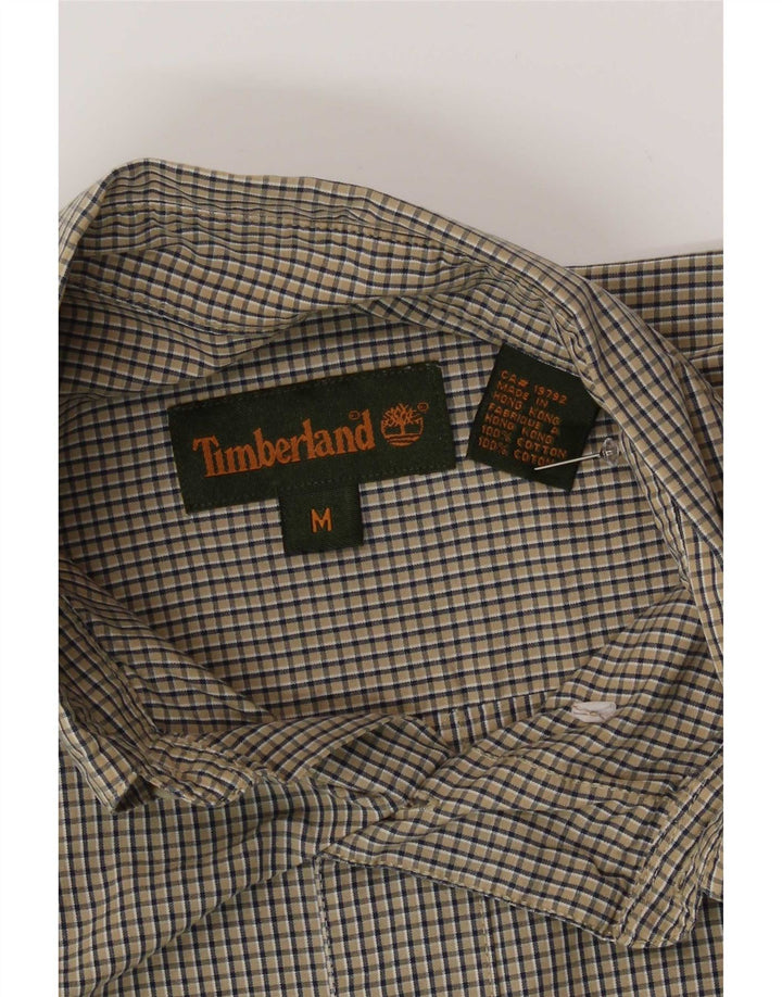Camisa masculina Timberland de manga curta bege médio xadrez algodão