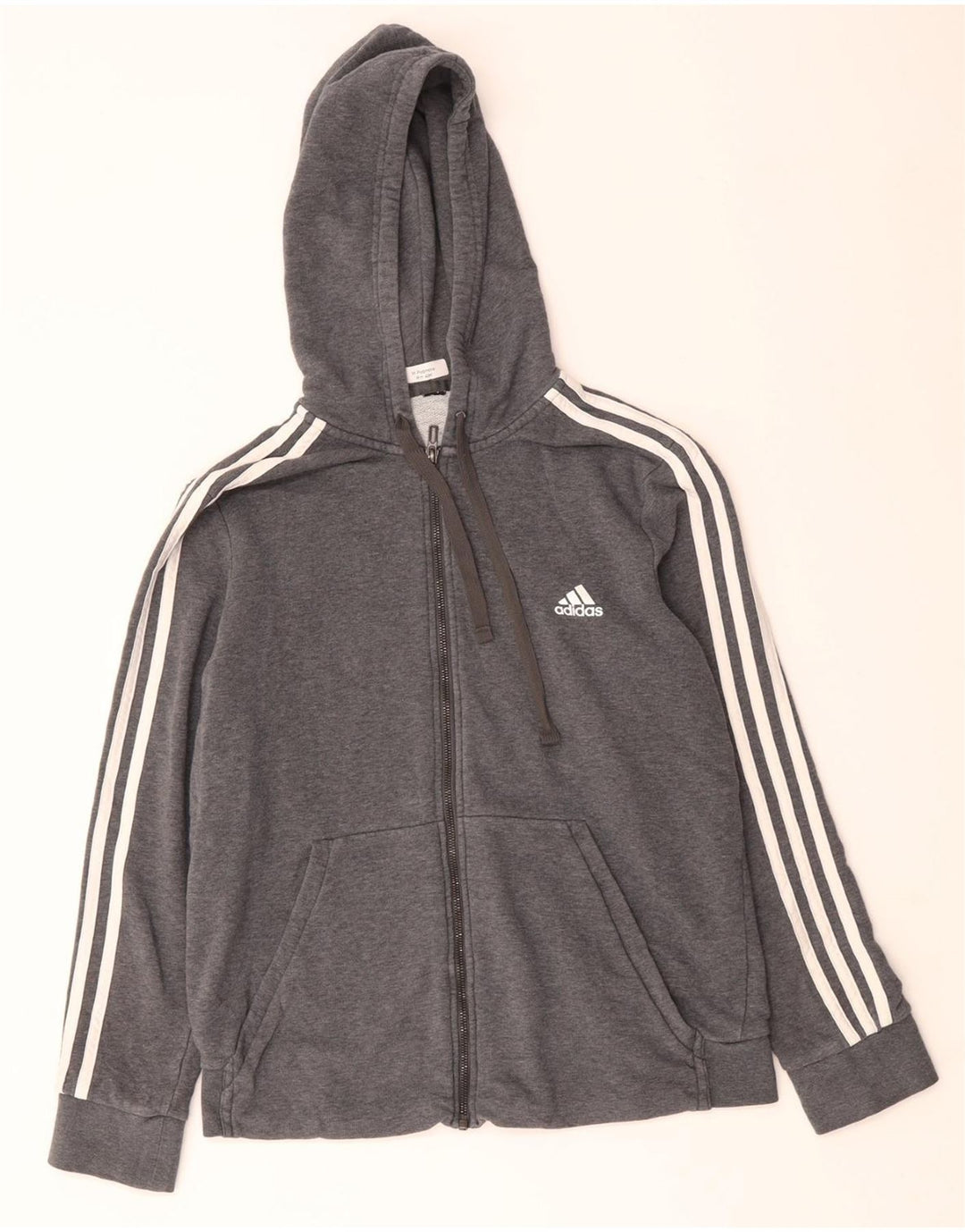 ADIDAS Mens Zip Hoodie Suéter Pequeno Algodão Cinza