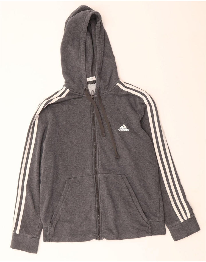 ADIDAS Mens Zip Hoodie Suéter Pequeno Algodão Cinza