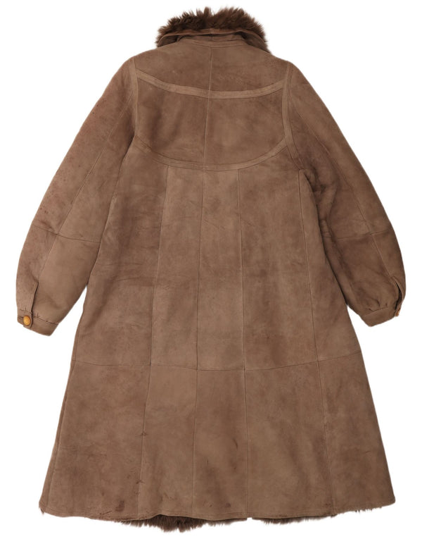 Casaco feminino vintage de shearling UK 14 marrom médio