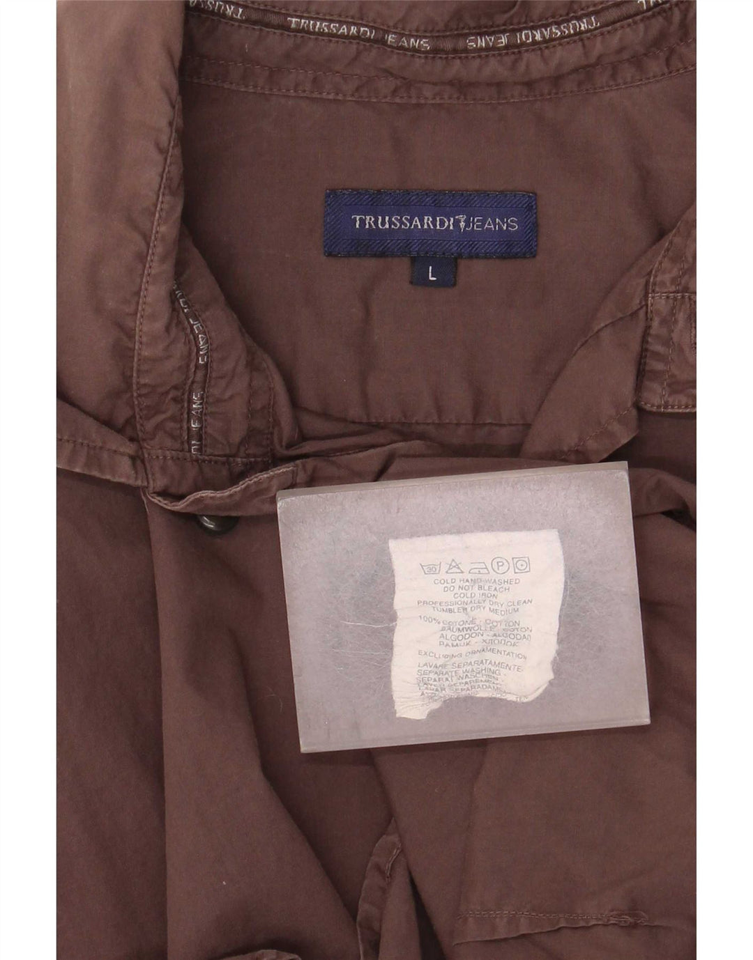 Camisa masculina Trussardi Jeans grande algodão marrom