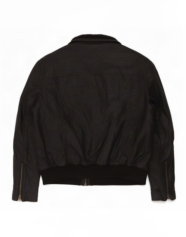 Jaqueta masculina de couro Marks & Spencer Autograph Sherpa Reino Unido 42 XL preta