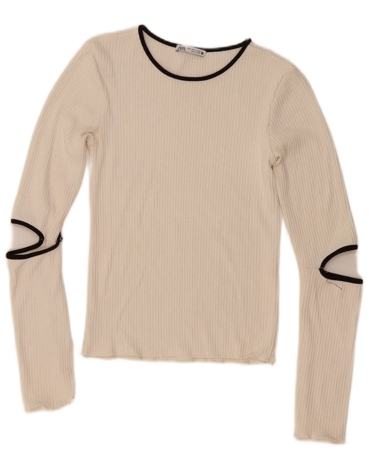 Top feminino Zara manga comprida UK 8 pequeno branco
