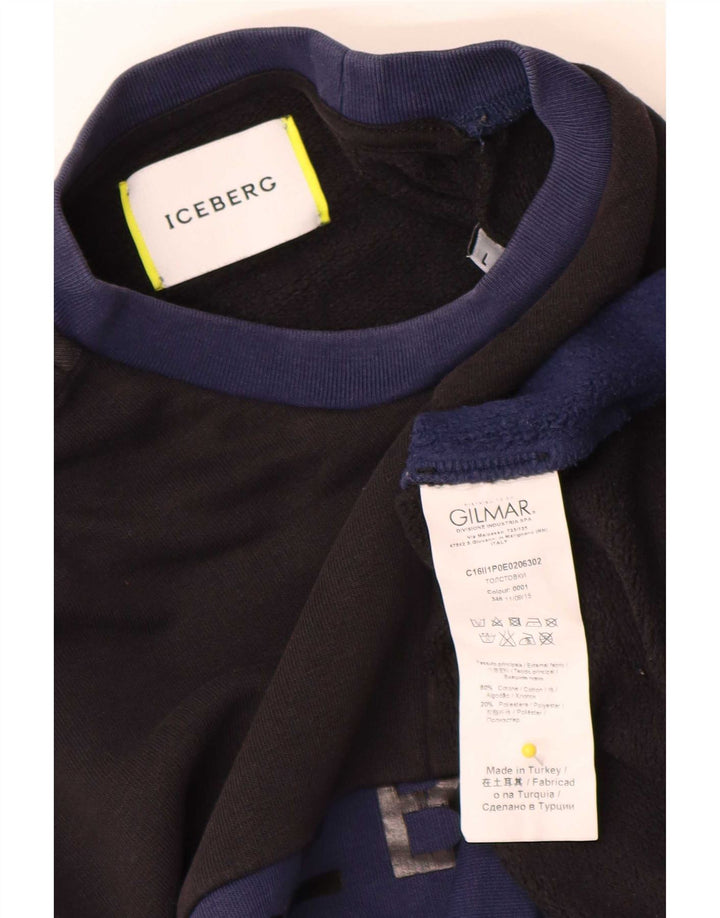 Iceberg moletom gráfico masculino jumper grande preto colorblock algodão