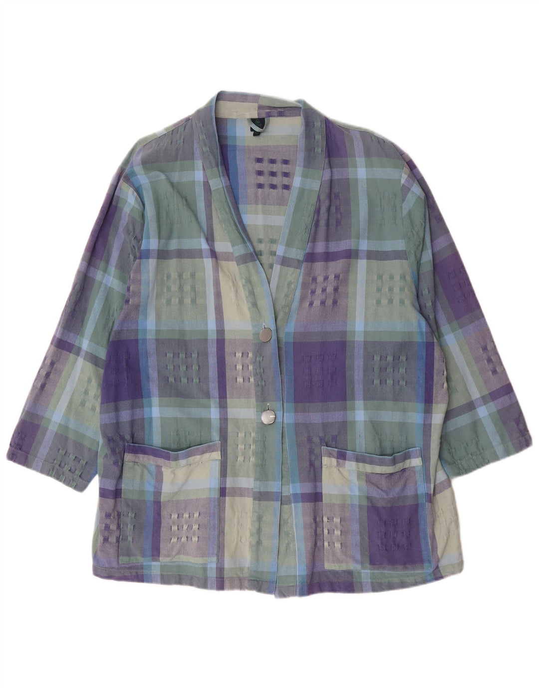 Jaqueta blazer feminina vintage manga 3/4 IT 52/54 2XL xadrez multicolorido