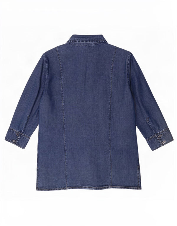 Camisa jeans feminina Marks & Spencer manga 3/4 UK 12 Lyocell azul médio