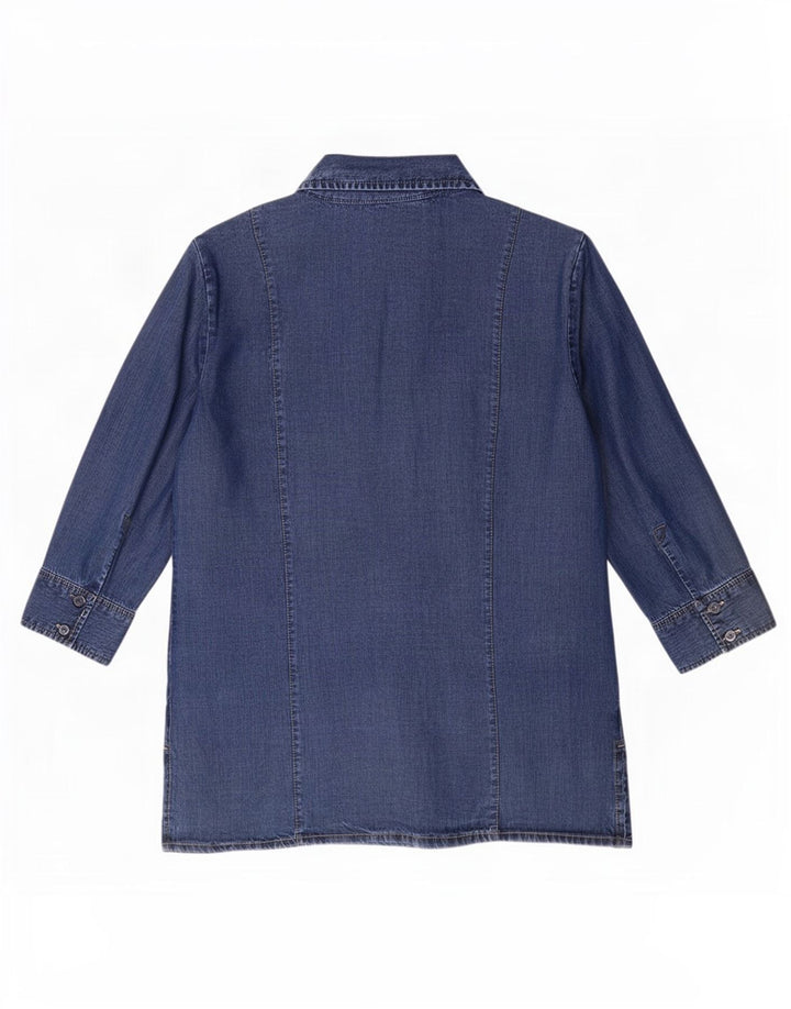 Camisa jeans feminina Marks & Spencer manga 3/4 UK 12 Lyocell azul médio