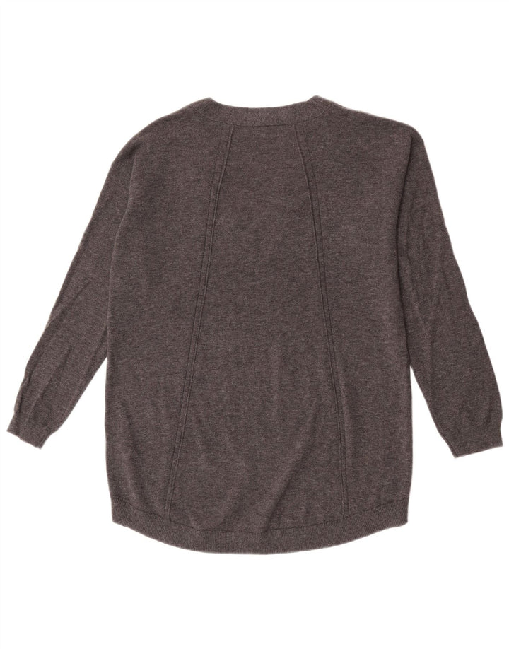 Suéter feminino Fat Face com decote em V grande Reino Unido 12 lã cinza médio