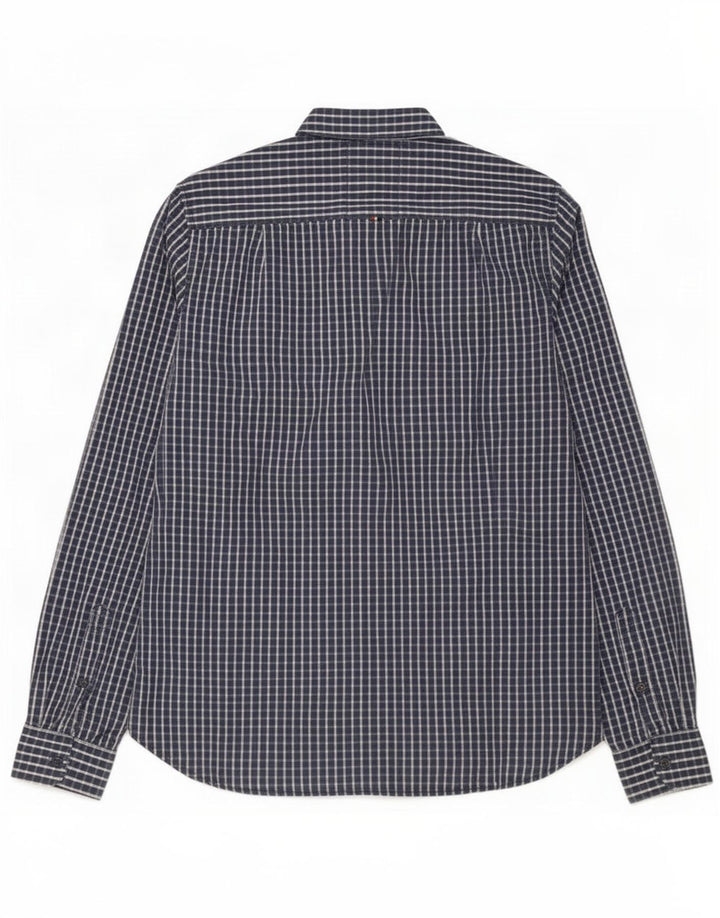 Camisa masculina Superdry grande algodão guingão azul marinho