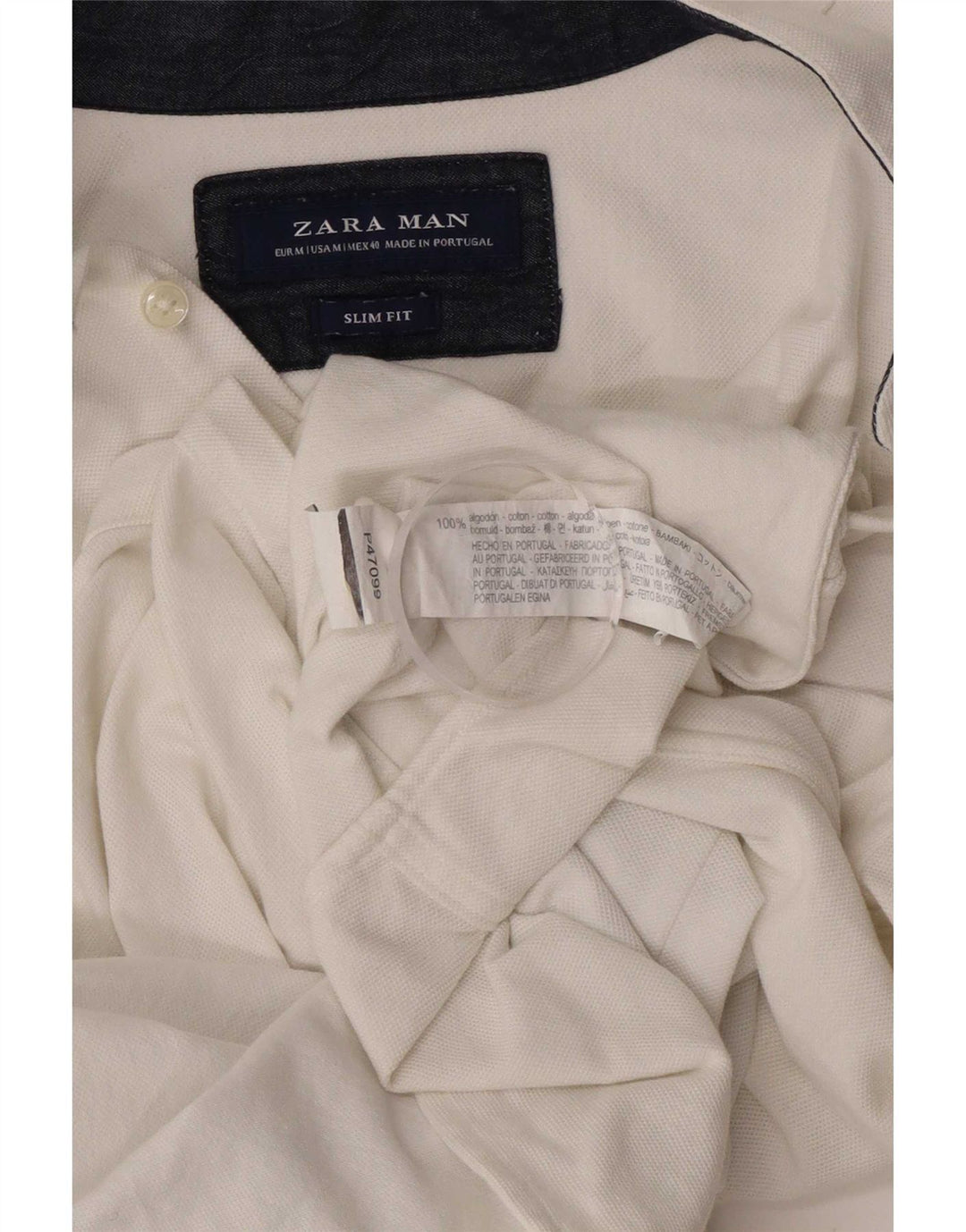 Zara Camisa masculina de manga curta slim fit médio algodão branco