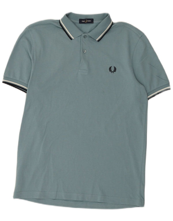 Camisa polo masculina Fred Perry de algodão listrado azul médio