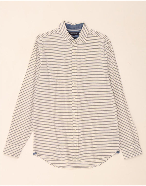 Tommy Hilfiger Camisa Slim Fit Feminina UK 14 Médio Algodão Listrado Branco