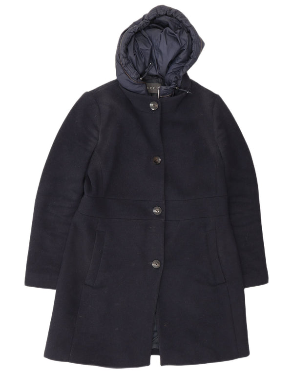 Sobretudo feminino Esprit com capuz UK 16 grande poliéster azul marinho
