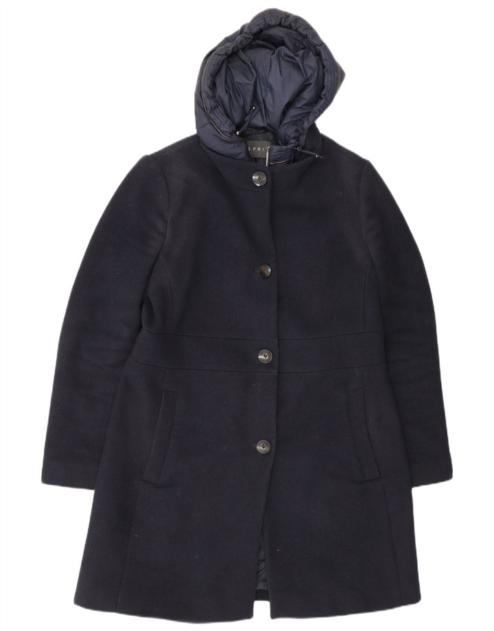 Sobretudo feminino Esprit com capuz UK 16 grande poliéster azul marinho