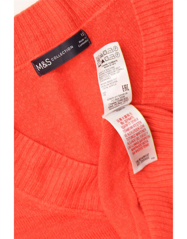 MARKS & SPENCER Womens V-Neck Jumper Sweater UK 12 Medium Orange Acrylic Vintage Marks & Spencer and Second-Hand Marks & Spencer from Messina Hembry 