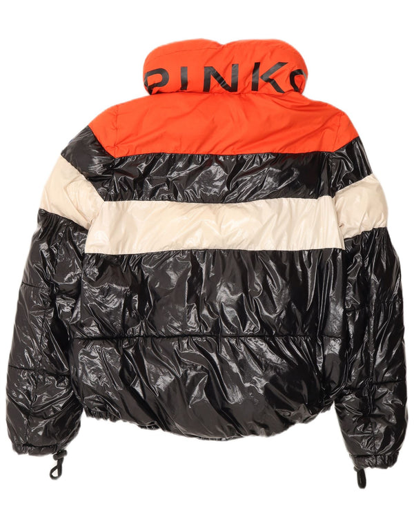 Jaqueta feminina acolchoada gráfica grande Pinko UK 6 XS preto colorblock