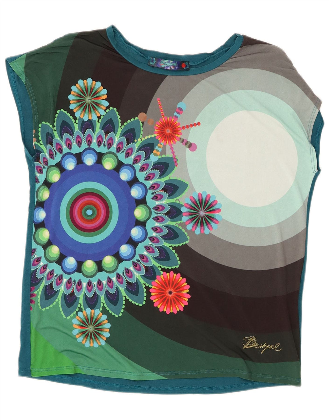 Desigual Camiseta Feminina Gráfica Top UK 14 Médio Multicolorido