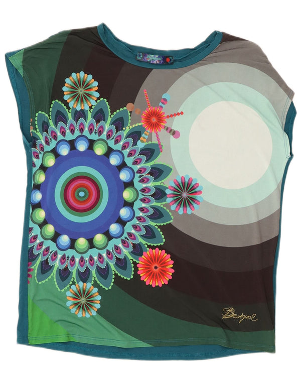 Desigual Camiseta Feminina Gráfica Top UK 14 Médio Multicolorido