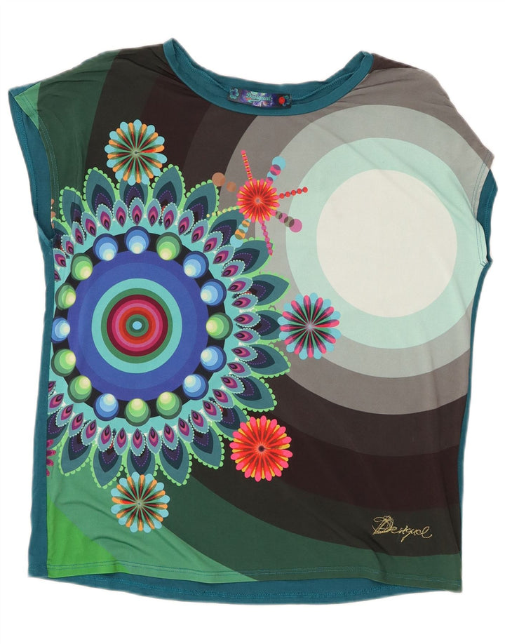 Desigual Camiseta Feminina Gráfica Top UK 14 Médio Multicolorido
