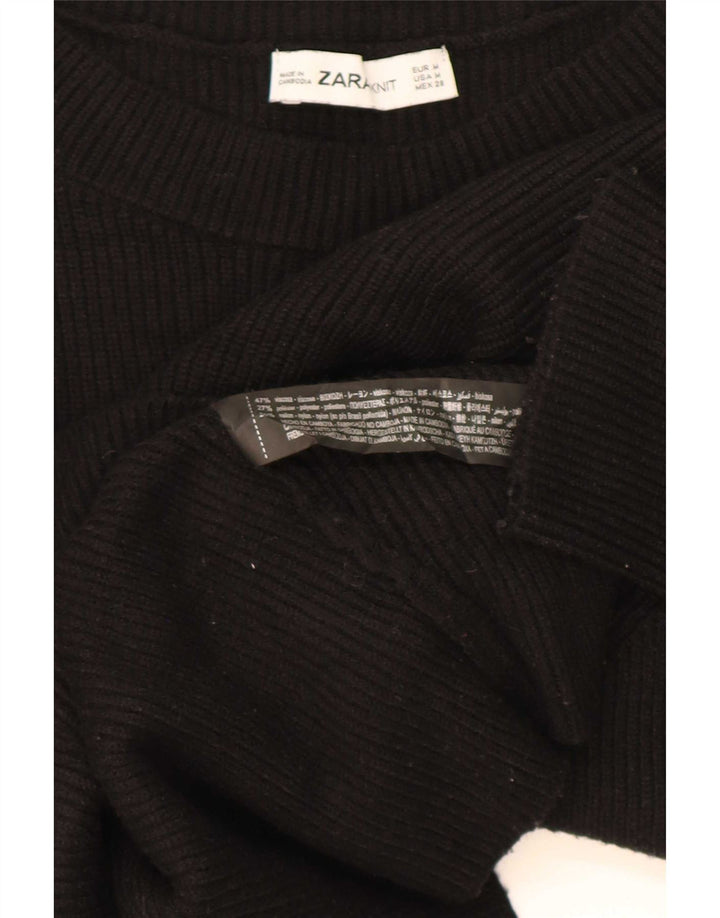 Zara Suéter feminino oversized com gola canoa Reino Unido 14 médio preto viscose