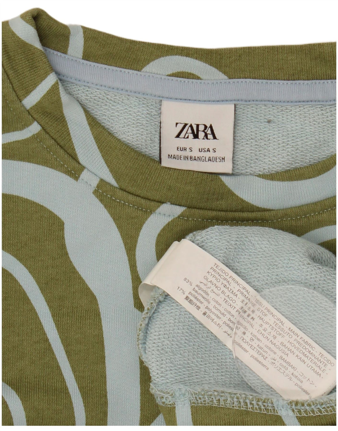 Moletom feminino Zara com estampa abstrata oversized jumper Reino Unido 10 pequeno cáqui