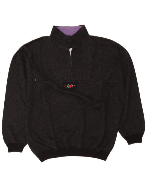 Suéter vintage masculino com zíper 1/4 grande cinza salpicado retrô