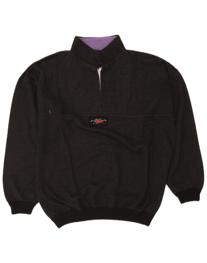 Suéter vintage masculino com zíper 1/4 grande cinza salpicado retrô
