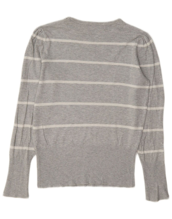 Suéter feminino Marks & Spencer com gola redonda, 8 listrado cinza pequeno