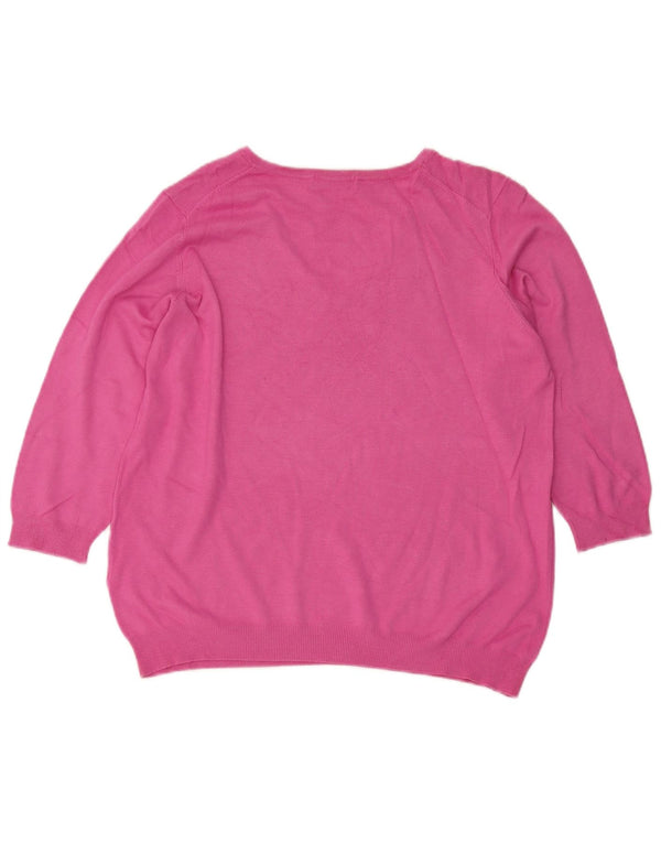 Suéter feminino Marks & Spencer manga 3/4 com decote em V Reino Unido 20 2XL rosa