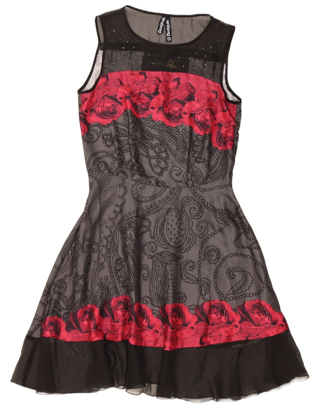 Desigual Vestido feminino sem mangas em linha A EU 40 cinza médio Paisley