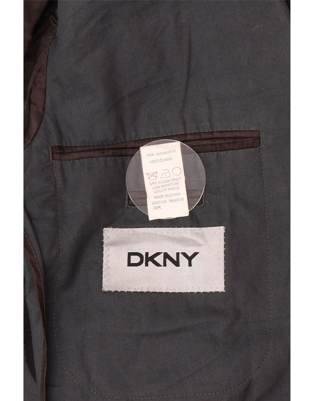 Jaqueta blazer masculina Dkny com 2 botões Reino Unido 36 algodão cinza pequeno