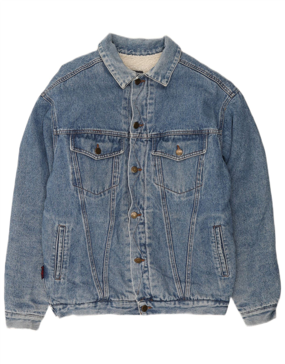 Jaqueta jeans masculina vintage Sherpa UK 40 grande azul
