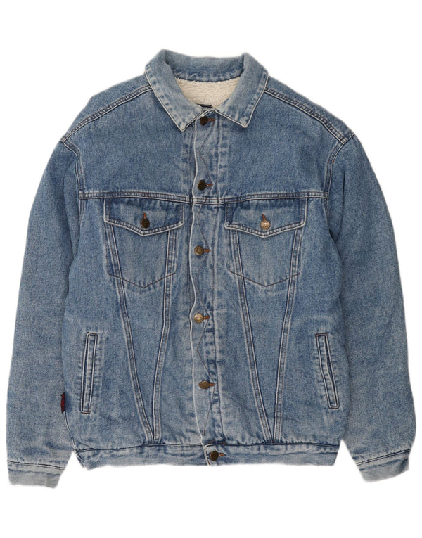 Jaqueta jeans masculina vintage Sherpa UK 40 grande azul