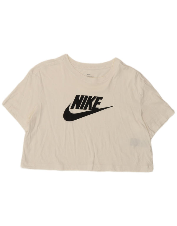Camiseta feminina Nike Crop Graphic Top UK 14 Médio Algodão Branco