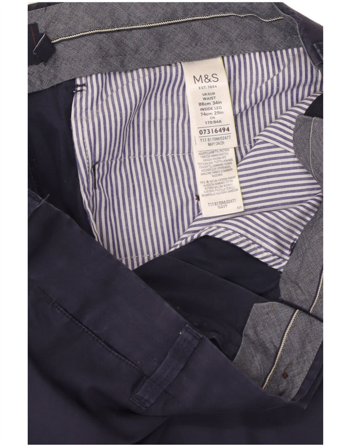 Calça cortada masculina Marks & Spencer W34 L25 algodão azul marinho
